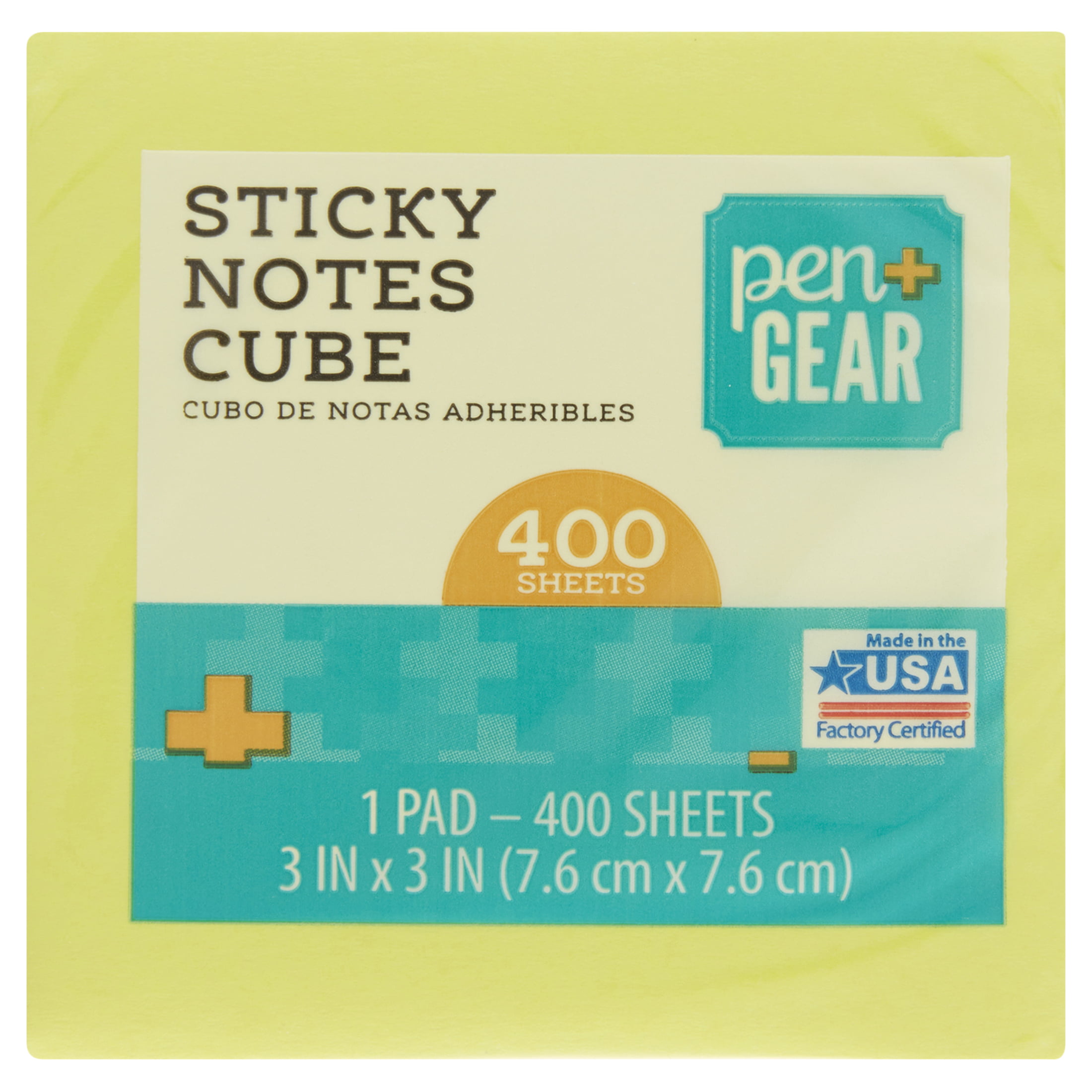 Pen + Gear Sticky Notes, 3" x 3", Assorted Colors, 400 Sheets, 1 Cube