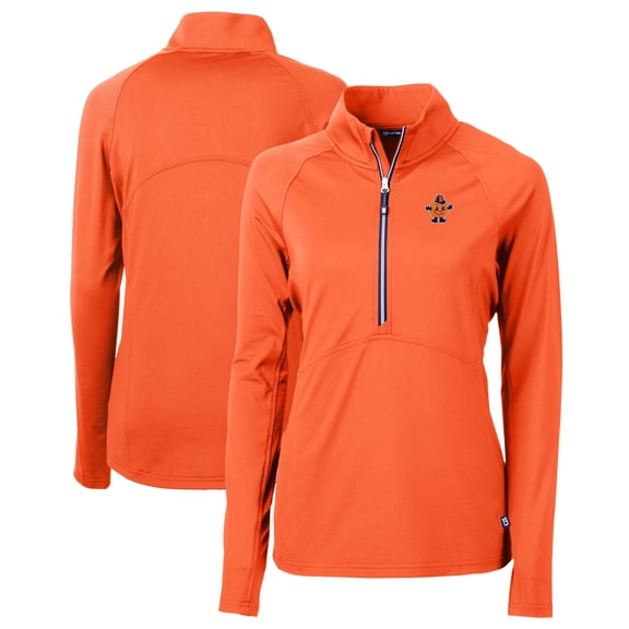 Women's Cutter & Buck Orange Syracuse Orange Vault DryTec Adapt Eco Knit Stretch Recycled Raglan Half-Zip Top