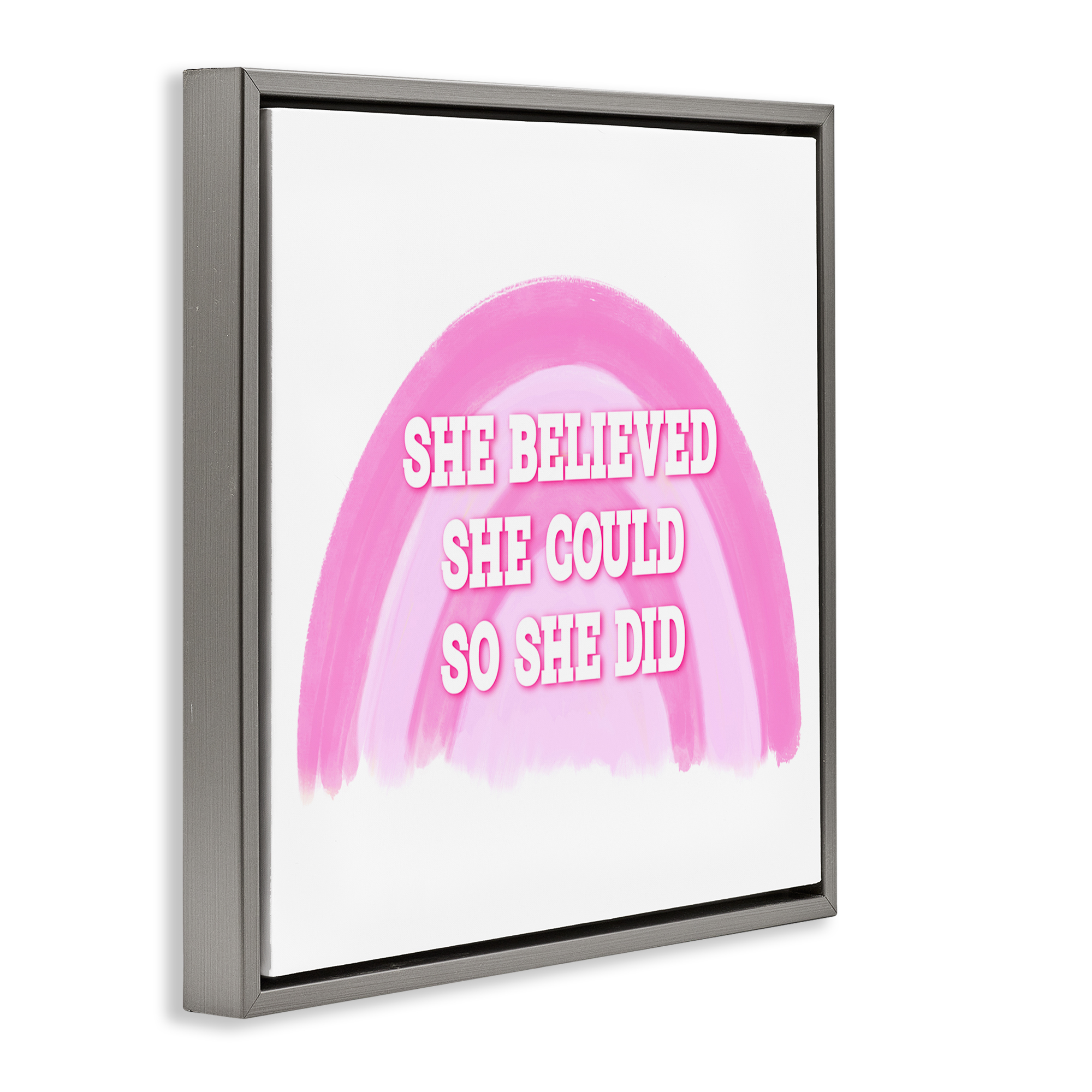 Stupell Industries Believed She Could Text & Numbers Painting Gray Floater Framed Canvas Art Print Wall Art, 18 x 18