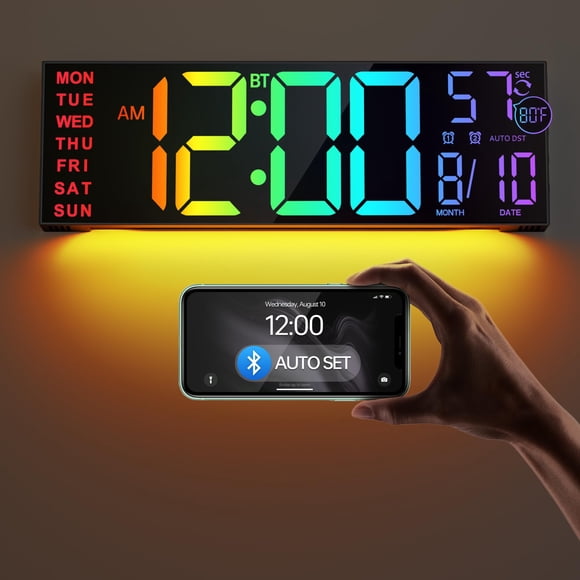 Reloj de pared JALL digital grande de 16,2 pulgadas con Bluetooth y temperatura