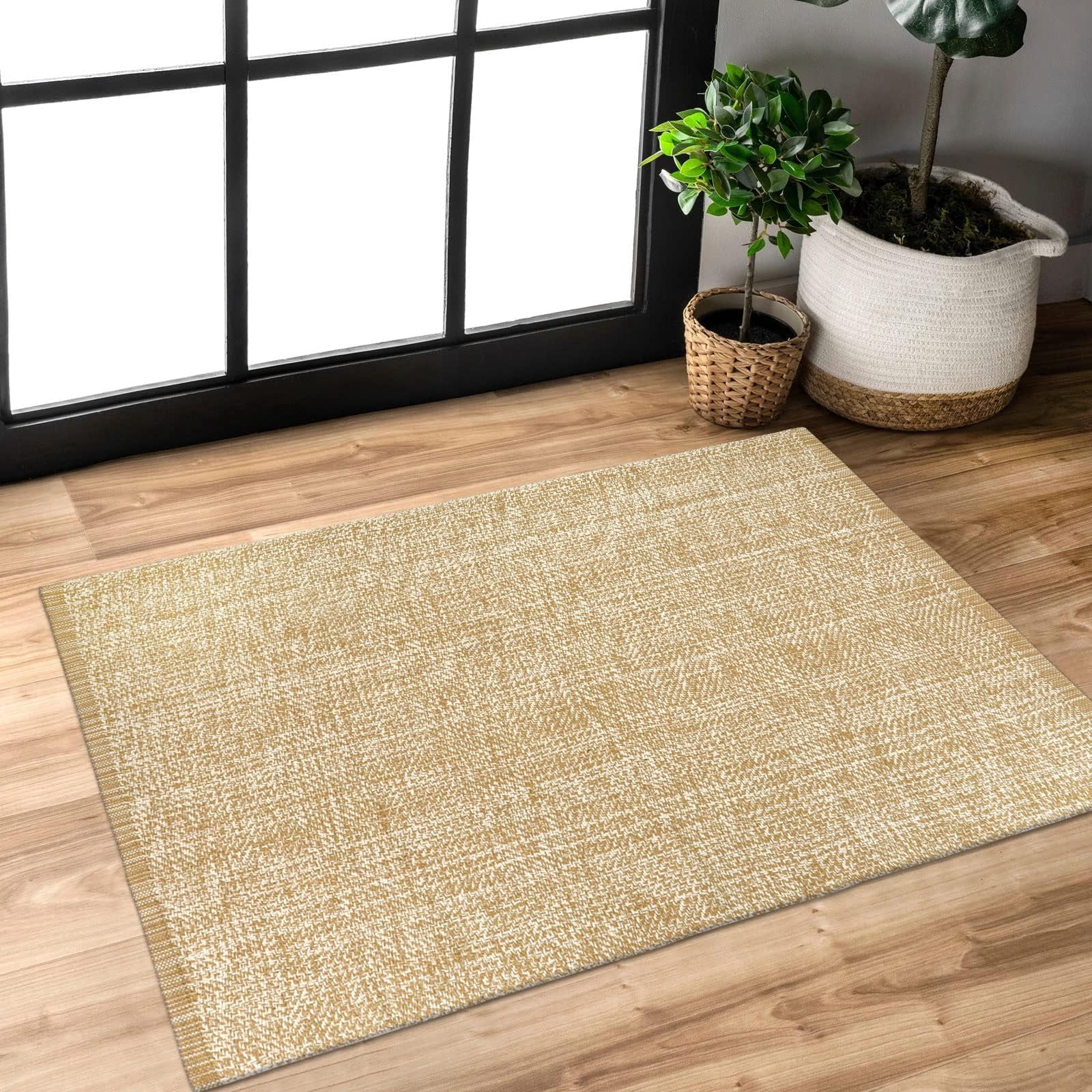SUNDEREY 3'x5' Washable Bedroom Rugs,Area Rug,3x5ft Bohemian Kitchen Rug, Cotton Woven Entryway Rug, Modern Braided Door Mat,Stain Resistant Boho Rug Low-Pile Throw Rug for ‎Dining Room Office,Khaki