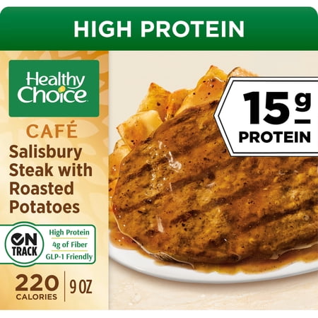 Healthy Choice Salisbury Steak with Roasted Potatoes, High Protein Frozen Meal, 9 oz.