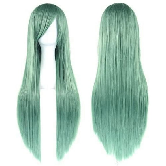 Firefly Hope 80cm Long Straight Synthetic Wig with Bangs, Colorful Style for Party ( Light Green)