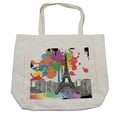thumbnail image 1 of Paris Shopping Bag, Splashing Spots Colorful Modernistic Detailed Sketchy Urban Houses and Eiffel Tower, Eco-Friendly Reusable Bag for Groceries Beach and More, 15.5" X 14.5", Cream, by Ambesonne, 1 of 2