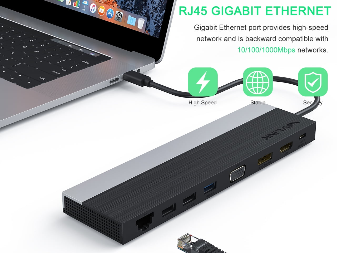 Wavlink USB C Triple Display 4K 12 in 1 MST USB C Docking Station, Type C Systems (DP & HDMI &VGA, USB 3.0&2.0 Ports, SD TF Card Reader, Gigabit Ethernet, Audio For for MacBook Pro & Windows