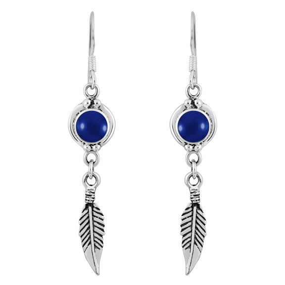 Boho-Chic Floating Feather Blue Lapis Sterling Silver Dangle Earrings