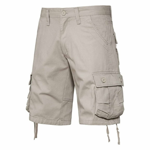 hoksml Men's Multi Pockets Cargo Shorts Solid Color Casual Button Zipper Classic Outdoor Hiking Shorts