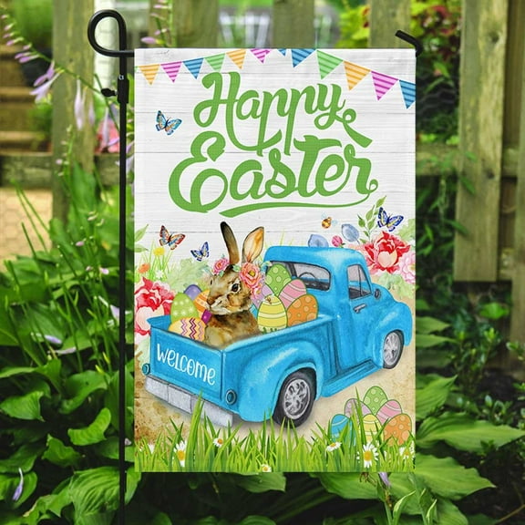 FLAGWIX American Flag - Easter Flag Happy Bunny Easter Pickup Truck DBD3164F - Garden Flag (11.5" x 17.5")