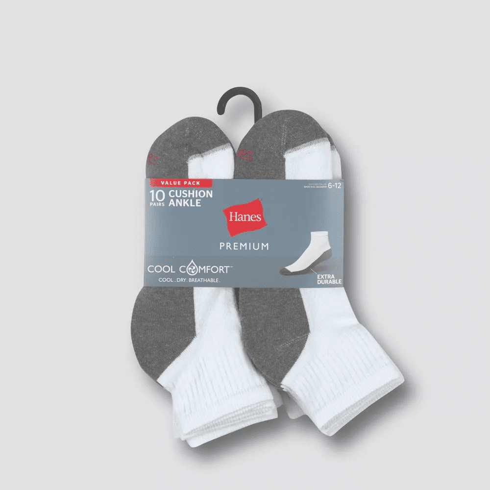 Hanes Premium Men's Big & Tall Cool Comfort Ankle Socks 10pk - White, 12-14