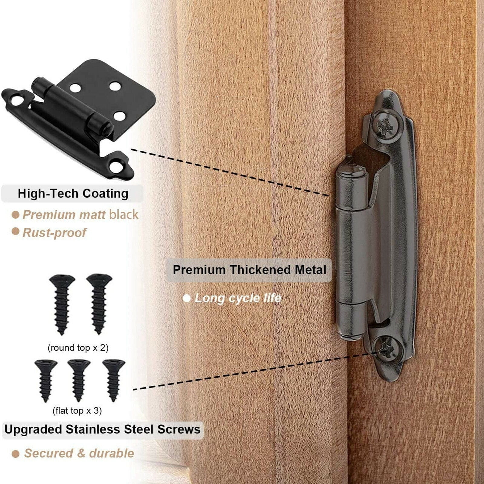 40 Pcs Matte Black Cabinet Hinges Overlay Self Closing for Kitchen Cabinet Door