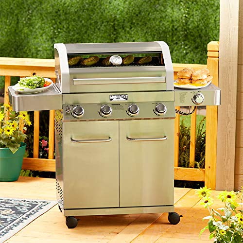 Monument Grills Larger Convertible 4 Burner Natural Gas Grill Stainless Steel Cabinet Style Propane Grills LED Controls Side Burner Without