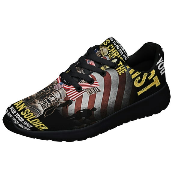 US Veteran Day Jesus ChriStAnd The American flag Soldier Shoes Sneakers Black Size 3.5