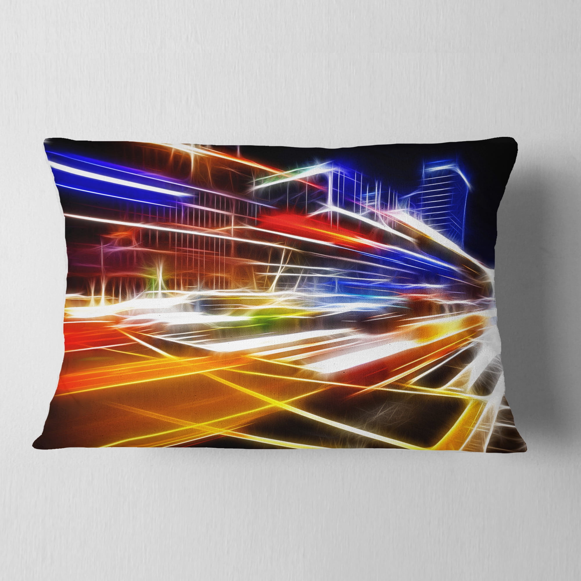 Designart High Speed Traffic Trails - Cityscape Digital Throw Pillow - 12x20