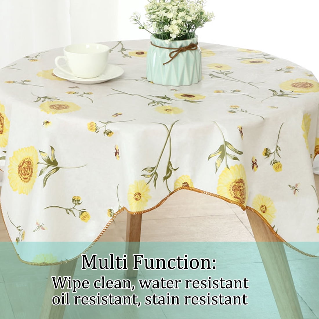 Unique Bargains Square Water Resistance Tablecloth Flower Print 35" x 35"