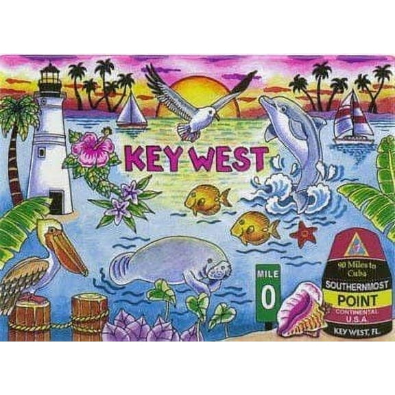 Key West Florida Map & Icons Fridge Collector's Souvenir Magnet 2.5 inches X 3.5 inches
