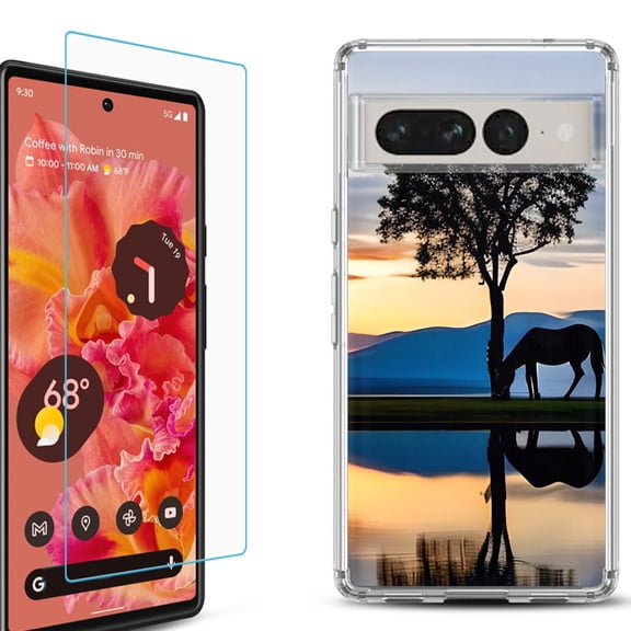 Shockproof Bumper Phone Case for Google Pixel 7, with Tempered Glass Screen Protector, by OneToughShield ® - Horse Tree