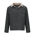 thumbnail image 5 of hlysgo Barn Jackets for Men Warm Button up Long Sleeve Lapel Sherpa Coats Casual Stylish Solid Color Turcker Jacket Men's Work Winter Coat Dark Gray M, 5 of 8