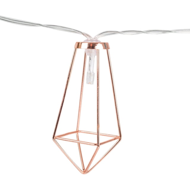 Cuivre Géométrique LED Fées Lumières - Alimenté LEDs Blanc Chaud Forme de Pyramide d'Or Rose