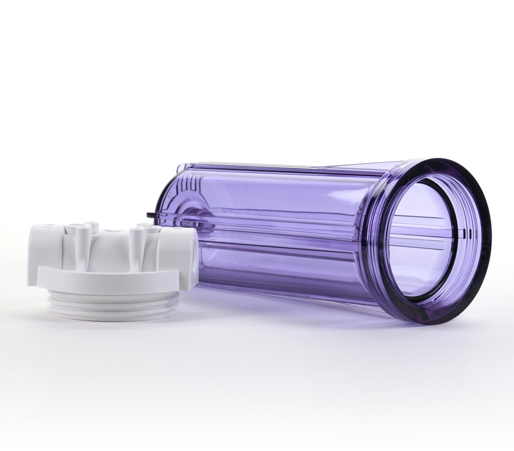Hydronix HF3-10CLWH38, 10" Clear Housing with White Rib Cap For RO & Filtration Systems, 3/8" Ports