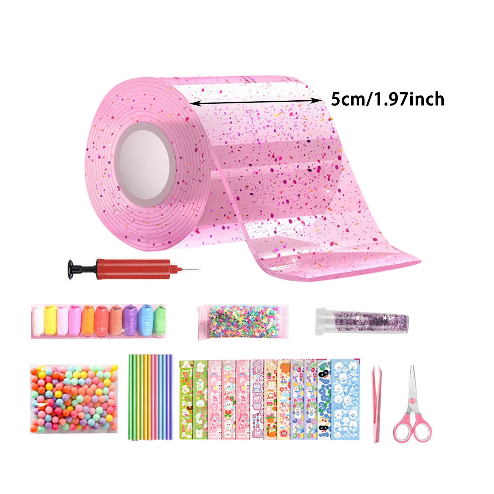 Nano Tape Bubble Kit for Kids, Nano Bubble Tapes Kit with Glitter, Clay, Cute Stickers and Accessories Tools, Nano Tape Crafts for Kids Girls,C