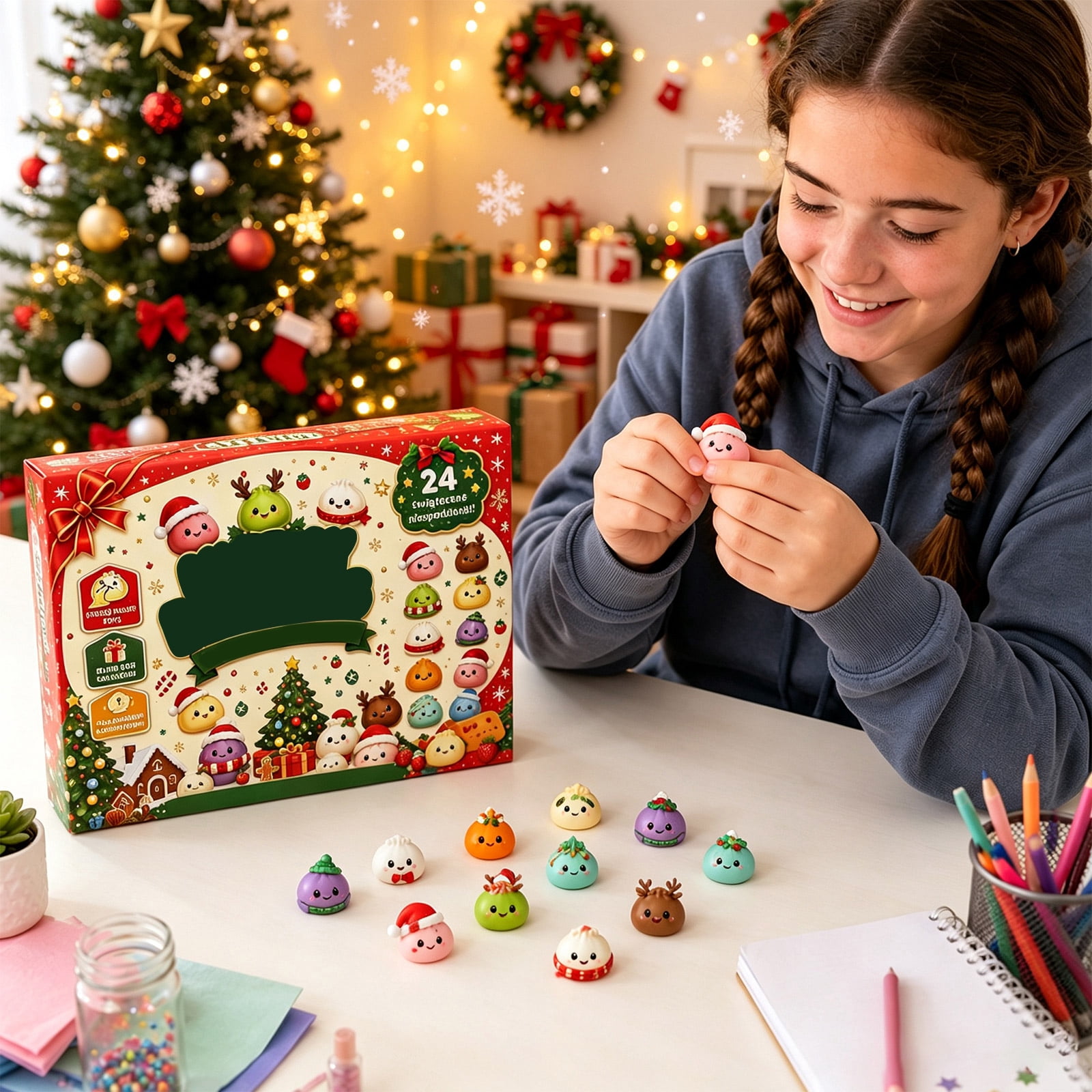 Christmas Dumpling Advent Calendar 2026, Dumpling Squishy Mystery Countdown Advent with 24 Surprise Gifts for Party Favors & Stocking Stuffers, Soft Stress Relief Squeeze Fidget Toys for Anxiety