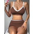 thumbnail image 2 of Brassiere And Shorts Set Sports Bras For Women Halter Strap Quick-Drying Sports Underwear Set, Shock-Absorbing, Cushioned Yoga Bra, Outdoor Running And Fitness Wear Coffee color M, 2 of 6