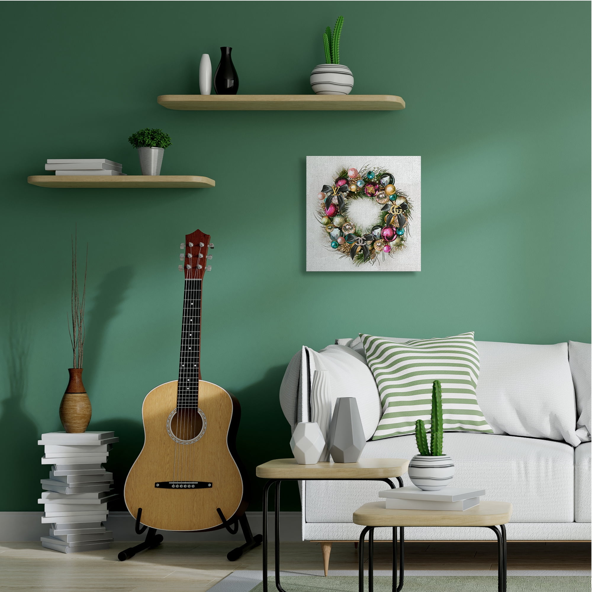 Stupell Industries Winter Holiday Wreath Designer Glam Accents Holiday Painting Gallery Wrapped Canvas Art Print Wall Art, 24 x 24