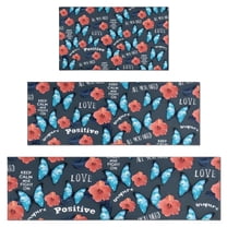 Pioneer Flower Floral Print Pattern Kitchen Rugs Sets Of 3,Kitchen Runner Rugs Non Skid Washable,Decorative Kitchen Floor Mats for Kitchen,Sink,Laundry,17"x30"  17"x47"   17"x59"