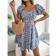 thumbnail image 5 of Floral Print V-Neck Short Sleeve Casual Dress for Women Lightweight Summer Mini Dress Polyester Comfortable Daily Wear Party Wedding Holiday, 5 of 9