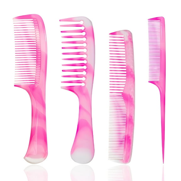 FHALLYNN 4 Pcs Pink Hair Combs for Women,Hair Combs for Styling .Wide Tooth , Rat Tail, Fine Tooth , Double-sided Comb Set