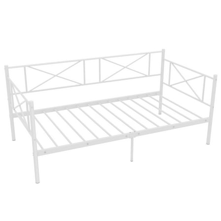 Wangbujianwang Daybed Frame, Twin Size Metal Day Bed with Heavy-Duty Metal Slat Support, Space-Saving Sofa Daybed with Headboard, Modern Twin Daybed for Guest Room Living Room Bedroom (White)