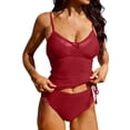 thumbnail image 2 of Xdegoge Tankini Sets for Women Plunge V Neck High Waisted Side Tie Two Piece Bathing Suits Mesh Splice Solid Slimming Pool Party, 2 of 9