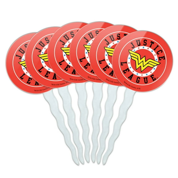 Justice League Wonder Woman Athletic Logo Cupcake Picks Toppers Decoration Set of 6