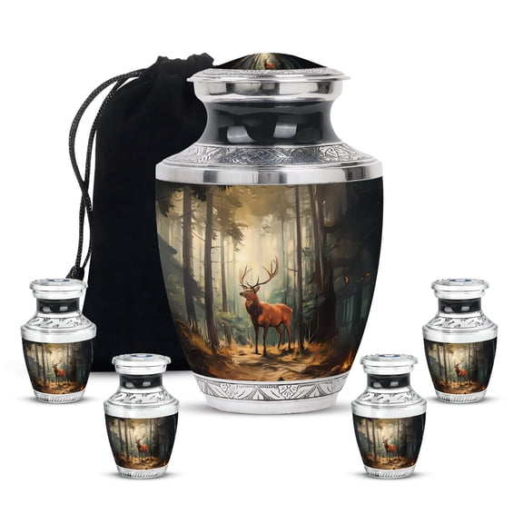 SABURIAL Deer Urn - Large Cremation Urn For Ashes Adult Male & Female - Keepsake Urns For Human Ashes Adult - Combo Of 10 Inch & 3 Inch