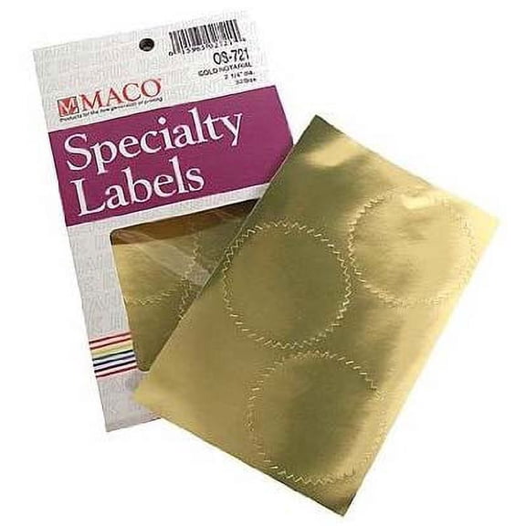 Maco OS721 Gold Notarial Seals, Self-Adhesive, 2-1/4" Diameter, 32 Per Box - 12 BOXES (384 LABELS)