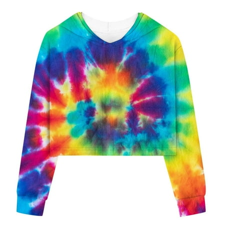 

Kids Girls Casual Loose Active Full Sleeves Hoodies Sweatshirts Hooded Short Pullover Tie Dye Teen Crop Tops Long Shirt Kids Girls Shirts Shirts for Kids Long Sleeve Thermals for Kids Light Long