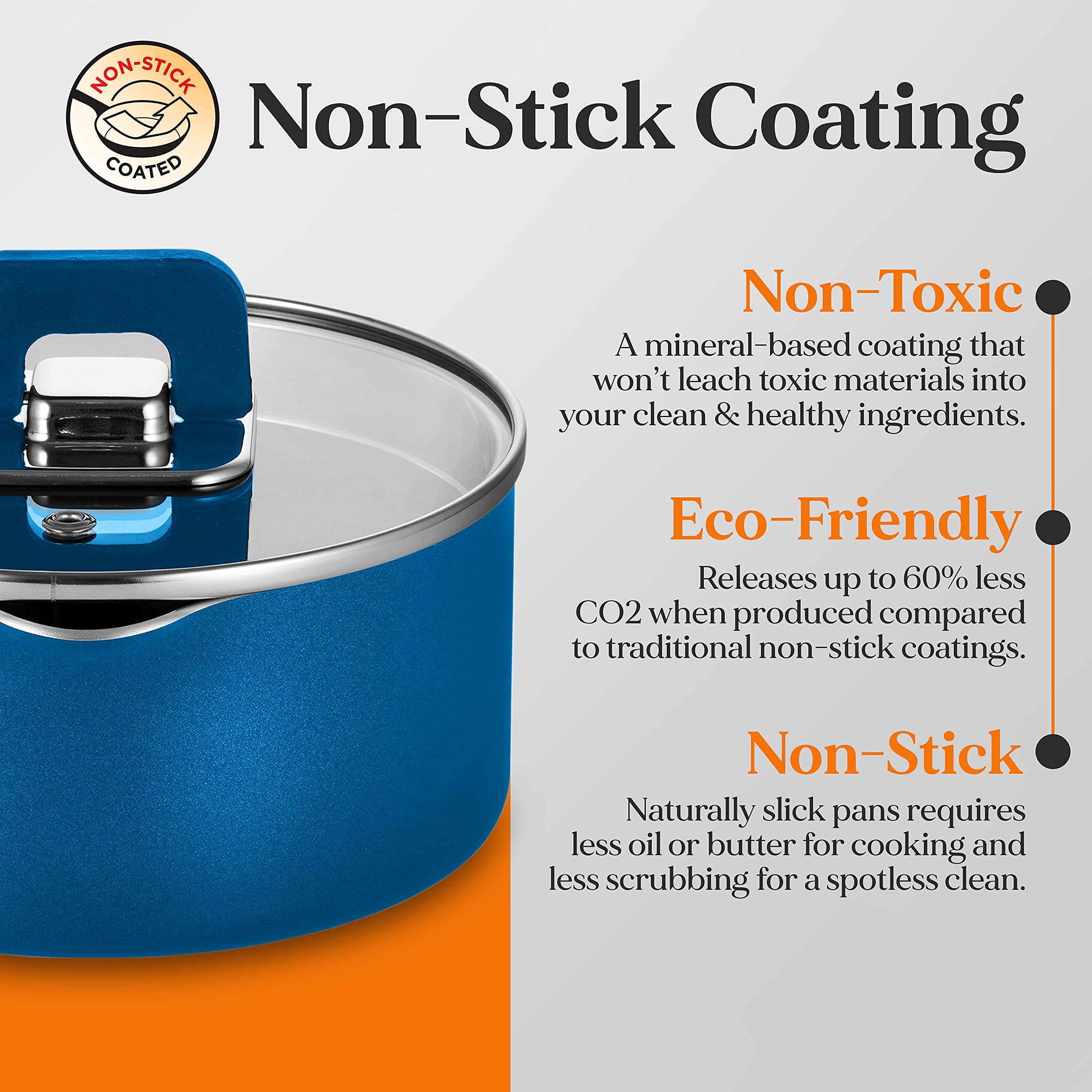 NutriChef Casserole with Lid-Non-Stick Stylish Kitchen Cookware with Foldable Knob, 5 Quart (Blue)