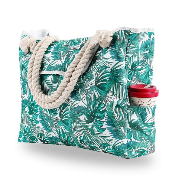 Bolsa de playa de lona extragrande con 4 bolsillos interiores para viajes, gimnasio, natación y vacaciones en la playa.