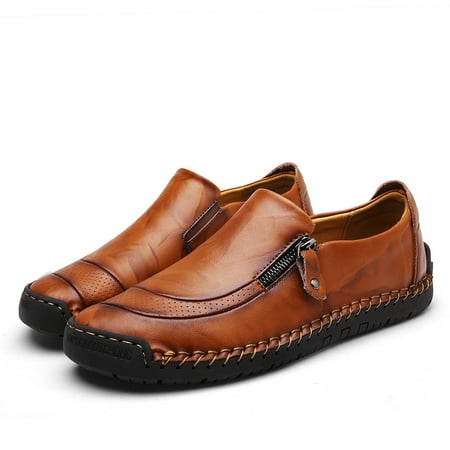 

Men‘s Loafers Stitched Zipper Plain Color Breathable Comfortable Anti-skid Slip On Casual Shoes