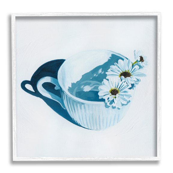 Stupell Industries Daisies in Coffee Mug Botanical & Floral Painting White Framed Art Print Wall Art, 17 x 17