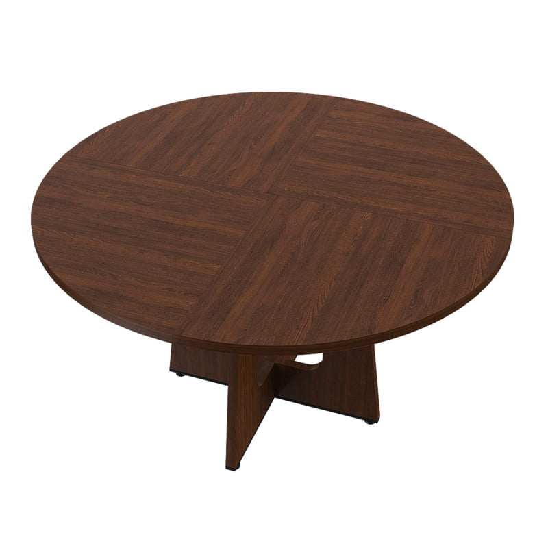 Accent Spliced Design Tabletop Round Dining Table for 4, Farmhouse Indoor Kitchen Table with Cross Base & Adjustable Foot Pads