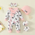 thumbnail image 2 of Newborn Baby Girls Clothes Newborn Girls One-piece Bodysuit Flower Print Newborn Girls Long Sleeve Floral Bodysuit with Headband Pink, 2 of 10