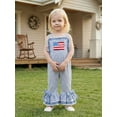 thumbnail image 6 of BemeyourBBs Toddler Baby 4th of July Outfit Patriot Independence Day Clothes Toddler Girl Summer Jumpsuit USA Flag Embroidery Sleeveless Waffled Striped Bell Bottom Overall Pants, 6 of 9