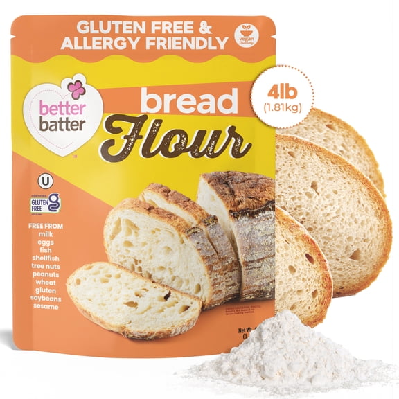 Better Batter Bread Flour | Certified Kosher & Gluten Free Flour for Baking Top 9 Allergen-Free Perfect for Yeast Bread Recipes & Pie Crusts! Knead, Cold Proof Hostess Kitchen Cooking Gifts 4LB Pouch