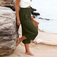 thumbnail image 7 of Cmtiyu Linen Pants Women Elastic Waist Wide Leg Capri Pants with Pockets Casual Loose Outdoor Cropped Pants S-2XL, 7 of 7
