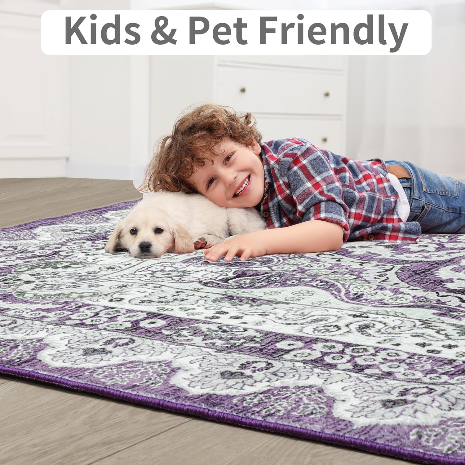 Junovo 2'x3'Rugs for Living Room Boho Rug Floor Carpet,Purple