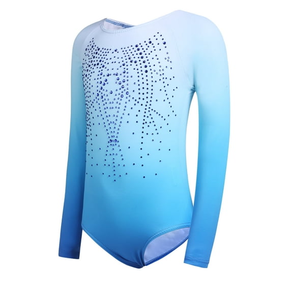 Oudiya Girls Long Sleeve Gymnastic Leotard Gradient Color Sparkly Ballet Dance Outfit for Kids 3-10Y