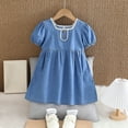 thumbnail image 4 of CYRBOKO Toddler Girls Denim Dresses, Gift A-line Short Sleeve Casual Summer Dresses Blue Size 5-6 T, 4 of 5