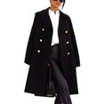 thumbnail image 2 of Fangasis Women Coat Double-breasted Outwear Turn Down Collar Jacket Ladies Casual Trench Coats Fashion Party Overcoat Black L, 2 of 5
