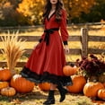 thumbnail image 4 of Ygbgbb Women's Long Sleeve V‑Neck Midi Dress, Lace Trim Bow Waist Medieval Gothic Dress for Halloween Cosplay Themed Parties Red XL, 4 of 5